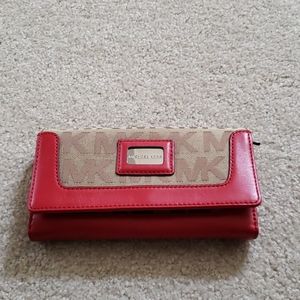 MK red trimmed signature wallet